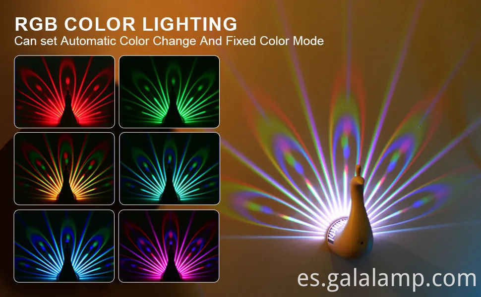 Peacock USB Desk Light: Lámpara de noche de proyección de arcoiris de control remoto de Navidad